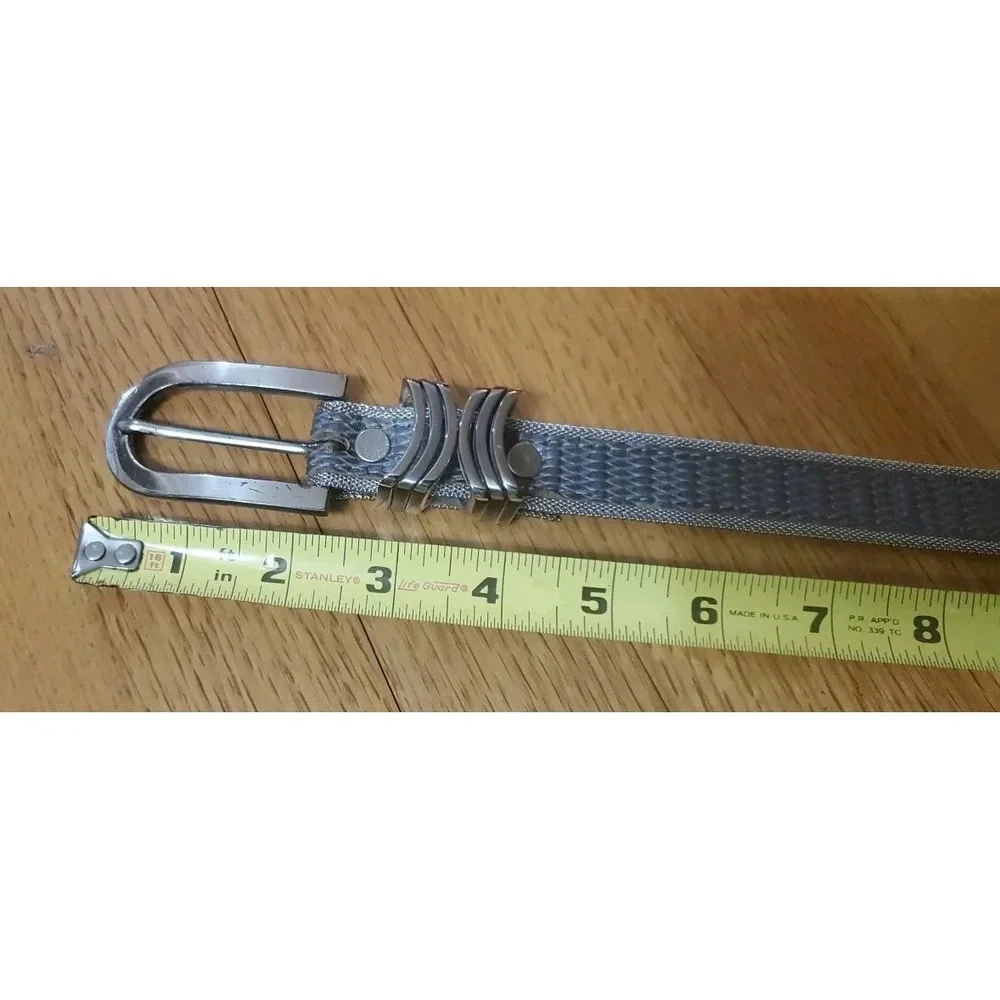 Vintage BB Simon Women Gray Leather Belt‎ Silver Mesh Edging Size 30